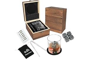 PROCHOSEN Whiskey-Steine und Glas-Geschenkset für Männer, 4 Whisky-Kühlsteine für Scotch, Bourbon + Whiskey Rock Glas + Untersetzer für Whiskey, Weihnachten/Vatertag/Geburtstagsgeschenk/Geschenk für Ihn, Vater,