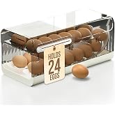 Tasty Tools 24 Egg Rolling Dispenser, Clear Plastic Egg Holder For Fridge, Egg Organiser With Lid, Egg Holder For Kitchen Sto