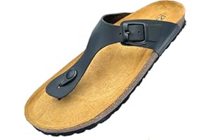GONKOS®, Sandalias de Piel, Plantilla Anatomica de Corcho, Piel Autentica, Corcho Natural, Hebilla Ajustable, Sandalias de Dedo Unisex, Suela Antideslizante EVA, Calzado de Calidad Hecho en España