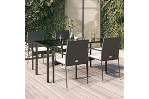 Festnight Conjunto Mesa y Sillas Jardin de Ratán 5 Pzas, Conjunto Comedor Jardin de Ratán, Muebles Jardin Exterior con Cojines, Mesa y Sillas Terraza Balcón, Negro