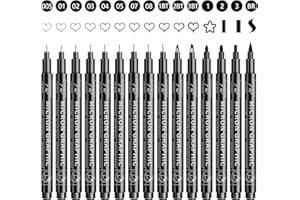 OFFCUP Stylos Noir a Pointe Fine, 15pcs Feutres Dessin, Professionnel Artist Pen, Stylos Feutre, Caligraphie Ecriture Kit pour Manga écriture Signature Conception d'illustration Dessin Bullet Journal
