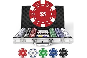 HEITOK Pokerset 300 Pokermarker 11. Järnkärna värden Väska Texas Holdem | 2-8 spelare, tydliga värden $1/$5/$25/$100/$500, kort, tärningar, Dealer och Small/Big Blind-knappar, Blackjack, spelkvällar