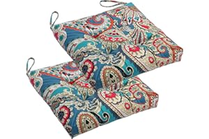 Makimoo Sitzkissen mit Bändern, wetterbeständig, für den Innen- und Außenbereich, 42 x 42cm (Blaue Trompetenblüten)