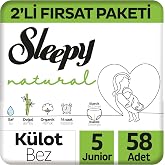 Sleepy Natural 2'li Fırsat Paketi K&uuml;lot Bez 5 Numara Junior 58 Adet