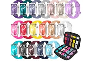 DOBSTFY Lot de 18 bracelets de sport compatibles avec Apple Watch 40 mm, 41 mm, 38 mm, 46 mm, 45 mm, 44 mm, 42 mm, 49 mm, pour femmes et hommes, en silicone, iWatch avec étui de rangement pour iWatch Ultra