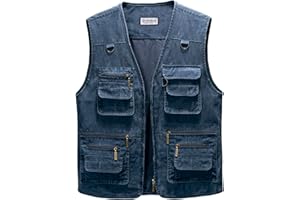 Oralidera Hombre Chaleco Tipo Safari Multibolsillos Chaleco Exterior de Algodón Chaleco de Pesca Fotografía Chaquetas sin Mangas de Trabajo Chaleco de Caza