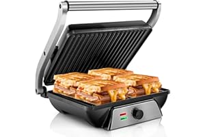 Pukomc Kontaktgrill Sandwichmaker, Panini Grill mit Antihaft-Kochplatten, lässt sich um 180 Grad öffnen Gourmet Kontaktgrill Toaster, 2000W schwimmendes Scharnier für alle Lebensmittel
