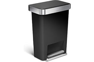 simplehuman, cubo rectangular con pedal y almacén de bolsas de basura, plástico negro, 45 L
