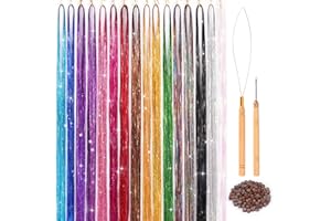 OTO BELLA 16 Colors Hair Tinsel Kit, 48 Inches 3200 Strands Tinsel Hair Extensions, Fairy Hair Tinsel for Christmas Halloween Cosplay Party, Highlights Sparkling Glitter Hair