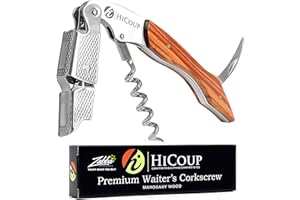 HICOUP KITCHENWARE Cavatappi di HiCoup - Cavatappi, apribottiglie e tagliacapsule professionale tutto in uno, in legno di Mahogany naturale, la scelta preferita di sommelier, camerieri e baristi in tutto il mondo