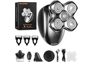 MAXGROOM Glatzen Rasierer Herren Elektrisch, 5D Kopfrasierer Glatze mit Magnet-Saugklingenkopf, IPX6 Elektrorasierer Herren mit Nasenhaarschneider, Haartrimmer, Shaver mit Anzeige der Elektrizität
