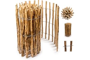 Floranica Staketenzaun aus Haselnuss Kastanie 5 m lang x 90 hoch 4-6cm Lattenabstand Rollzaun Gartenzaun Gartenbegrenzung, Hundezaun, Holzzaun Holzzaun hecke Steckzaun