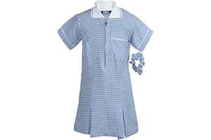 Ayra - Girl's School Uniform Pleated Gingham Summer Dress with Hair Bobble (Scrunchie)