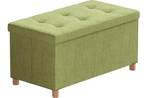 BRIAN & DANY Puff Almacenaje, Baul Almacenaje Dormitorio, Banco Almacenaje con Pies de Taburete, Verde, 76 x 38 x 38 cm
