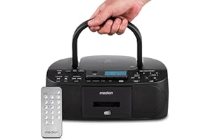 MEDION DRX-1 Plus Boombox (tragbares DAB+ UKW Radio, Bluetooth, CD-Player, MP3, Kassette, Kopfhöreranschluss, Stereo Sound System, AUX, Netz & Batterie) schwarz