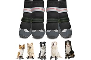 Eyein Hundeschuhe Pfotenschutz Winter, Wasserabweisend hohem Design Hundeschuhe mit verstellbarem Gummischnur und reflektierendem Klettverschluss, die vor Salz, Schnee, Sandkörner (Schwarz, Größe 6)