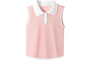 GroYolan Girls Polo Shirt Sleeveless Golf Shirts Contrast Collared Button-Up Tennis T-Shirts Quick Dry Breathable Tank Tops