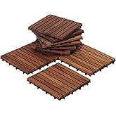 Bare Decor EZ-Floor Interlocking Flooring Tiles Solid Teak Tree Oil Coating (Set of 10), Long 9 Slats