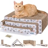 Nobleza 3 in 1 Cardboard Scratcher for Cats - Includes Catnip, Reversible and Replaceable Corrugated Board - Protects Your Fu