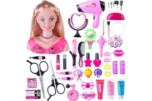 KeepDo Tête à Coiffer et à Maquiller, 44 Pièces Maquillage Accessoires Cheveux pour Enfants, Coiffure Poupée Maquillage Jouet Petite Fille