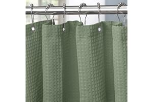 VANZAVANZU Tenda da Doccia per Bagno con Ganci in Metallo Tenda da Doccia in Tessuto Waffle Tenda da Bagno Resistente per Vasca da Bagno, Doccia, Resistente All'acqua - 182 x 214 cm (Verde)