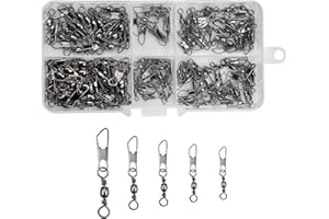 AvoDovA 100PCS Emerillons Baril de Pêche et Agrafes de Pêche Interlock à Connecteurs, Emerillons de pêche en Baril, Pêche émerillon Baril Connecteur Anneaux, Barils de Pêche 6＃8＃10＃12# 14#