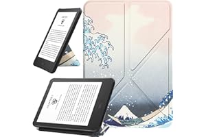 HoYiXi Etui na 6" zupełnie nowe Kindle 11. generacji 2022 wydanie wąska skórzana osłona ochronna ze składanym stojakiem malowana powłoka - fala