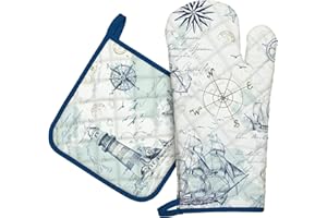 Arquiel Gants De Four & Maniques Lot De 2, 100% Coton Maniques Cuisine Gant Four Anti Chaleur Extra-Longue pour Barbecue, Cuisine, Griller, Micro-Ondes(Bateau)