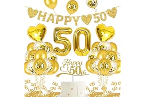 KKSJK Goldene Hochzeit Deko, "HAPPY 50" Banner, Zahl Foil Luftballons und Latexballon, Gold Zahl 50 Konfetti, Cake Topper für Jubiläum Hochzeit Deko, 50. Geburtstag Deko (goldene hochzeit)