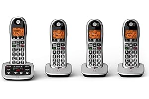 BT 4600 Cordless Landline House Phone, Home Phone, Big Buttons, Advanced Nuisance Call Blocker, Answer Machine, Quad Handset Pack