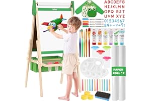 Belleur All-in-One Art Easel for Kids with 2 Paper Rolls & Deluxe Accessories, Adjustable Magnetic Double Sided Whiteboard & Chalkboard, Painting Kid Easel for Toddlers 2-8