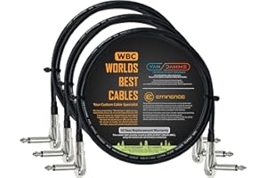 WORLDS BEST CABLES 3 Units - Van Damme Pro Grade Classic XKE - 60 cm – Premium, Ultra-Flexible Multi -Shielded Guitar Bass Effects Instrument, Pedal Stomp Patch Cable with Low-Profile, R/A Pancake (6.35mm) TS Connectors