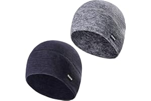 TAGVO 2 Packs Winter Thermal Fleece Running Hat, Beanie Cap Headwear with Ear Covers, Skull Cap Cycling Helmet Liner for Adults Women and Men Unisex Elastic Size Universal