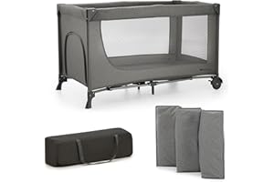 ‎KK KINDERKRAFT Kinderkraft JOY 2 Łóżeczko turystyczne 2 w 1, Boczne wejście, Szybkie składanie i rozkładanie, Zabezpieczenie przed złożeniem, Kółka i torba ułatwiające transport, Szary