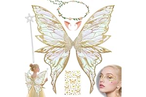 YeahBoom Ailes de Fée Enfant,Ailes de Papillon avec Oreilles d'Elfe,Bandeau de Fée Et Baguettes de Fée Étoile,Ailes de Papillon, Ailes de Princesse, Costume d'Aile pour Carnaval ou Soirées