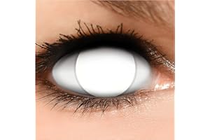 FUNZERA® Lentillas de Colores Blind White + recipiente para lentes de contacto, sin dioptrías pack de 2 unidades - cómodas y perfectas para Halloween, Carnaval, sin corregir