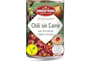 DREISTERN Chili sin Carne 400g - Chili Végétalien aux Haricots Rouges & Maïs - Teneur en Protéines avec Valeurs Nutritives - Longue Durée de Conservation & sans Conservateurs Ajoutés - Qualité Maison