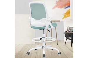 KERDOM Ergonomiczne krzesło biurowe ze składanymi podłokietnikami i podparciem okolic lędźwiowych, krzesło obrotowe z regulacją wysokości z pierścieniem na podnóżek, odpowiednie do domu, biura,