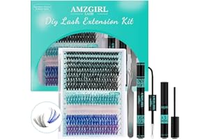 AMZGIRL LASH Zestaw do przedłużania rzęs 320 sztuk, zestaw do samodzielnego przedłużania rzęs, klej i uszczelniacz do rzęs, zmywacz do przedłużania kolorowych rzęs, narzędzia do aplikacji (40D D-Mix 9-16mm)