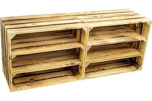 ‎KISTENKOLLI ALTES LAND Kistenkolli Altes Land 2er set Obstkiste Johanna weiß, geflammt oder geflammt mit Boden mit oder ohne Mittelbretter Aufbwahrungsbox Weinkisten Regalkisten (2er set Johanna flam doppelt Längs flam)