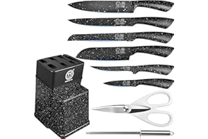 XYJ Knife Block Set, Stainless Steel Black Knives Set with Knife Holder Stand, Professional Chef Knife Kit for Home Kitchen, Meat Cleaver Vegetable Slicing Cooking Knife Set