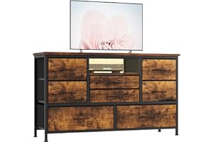 APTLITON 8 Drawer LED Dresser TV Stand with Power Outlet for 55'' TV - Wide Storage Chest for Bedroom, Living Room & Entryway, Wood Top Console Table with 22 Light Modes,TV Stand with 2 USB Ports,Tiger stripes