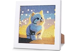 PUJEKNM Cat Diamond Painting Kits for Kids with Wooden Frame-5D Diamond Art Kits for Kids,Animal Gem Painting Easy Kits,Full Drill Art Kits Crafts Sets for Girls,Boys,Children Ages 6-7-8-9-12(7x7inch)