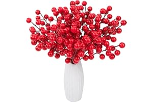Jesustree Bacche Rosse Artificiali, 24 Pezzi Artificiale Bacca Rossa Bordeaux, Agrifoglio Bacche Rosse Rami Bacche di Natale Steli per Albero di Natale, Casa, Artigianato, Vacanza, Decorazione