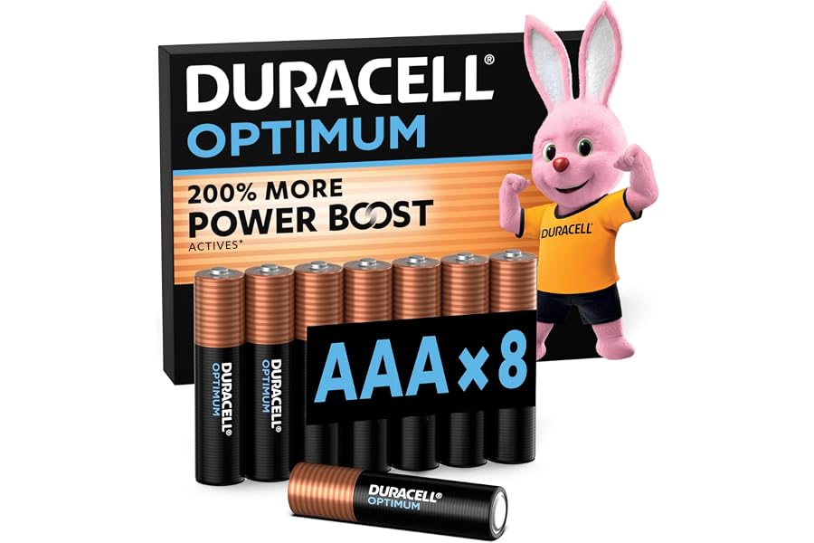 DURACELL Optimum Pilas AAA (Paquete de 8) – Pilas alcalinas 1,5 V – 200 % más de activos POWER BOOST – Satisface las exigenci