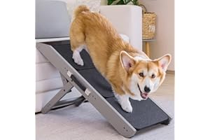 PRIORPET Escalier 2-en-1 Canapé & Lit Chien - Rampe Haute 18-50 cm Plateforme, Transport Facile, Gris