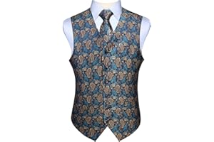 Enlision Gilet da Uomo Elegante Paisley Jacquard Gilet da Abito Cravatta e Fazzoletto Set per Festa Sposa