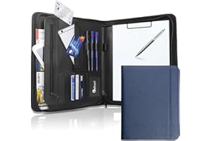 Vebon® Porte documents A4 grand format New York I Cuir végétalien, fermeture Éclair + pince I Conférencier + sacoche pour ordinateur portable I Rangement supplémentaire I Bleu saphir