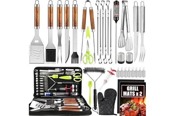 NXPZ 34Pcs Grillset, Rostfria Grillverktyg, Grilltillbehör, med Förvaringsväska och Grillmattor, Present för Män, Lämpligt för Utomhuscamping och Fester