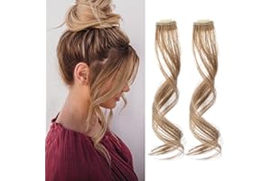 REECHO Long Side Air Bangs, Wavy Curly Clip in Curtain Bangs Front Side Bangs Face-Framing Highlights for Women Daily Use 2 PCS Set Long Temples